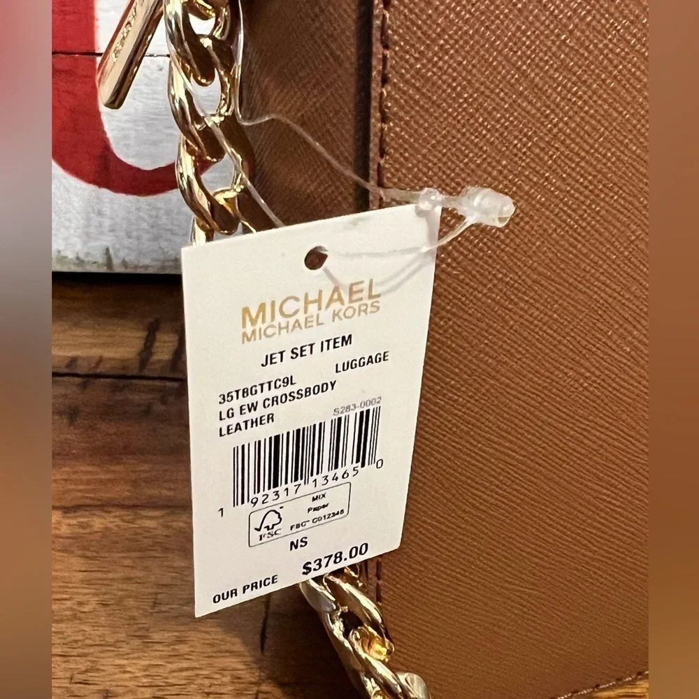 Michael Kors Jet Set Large Saffiano Leather Crossbody Bag in Luggage NWT - Picture 9 of 9